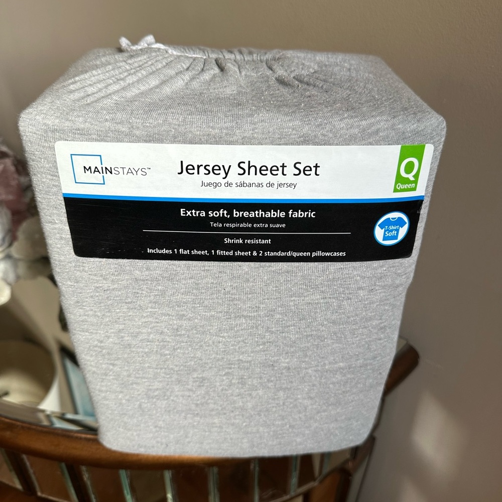Mainstays Jersey Sheet Set - Heather Gray Queen NWT